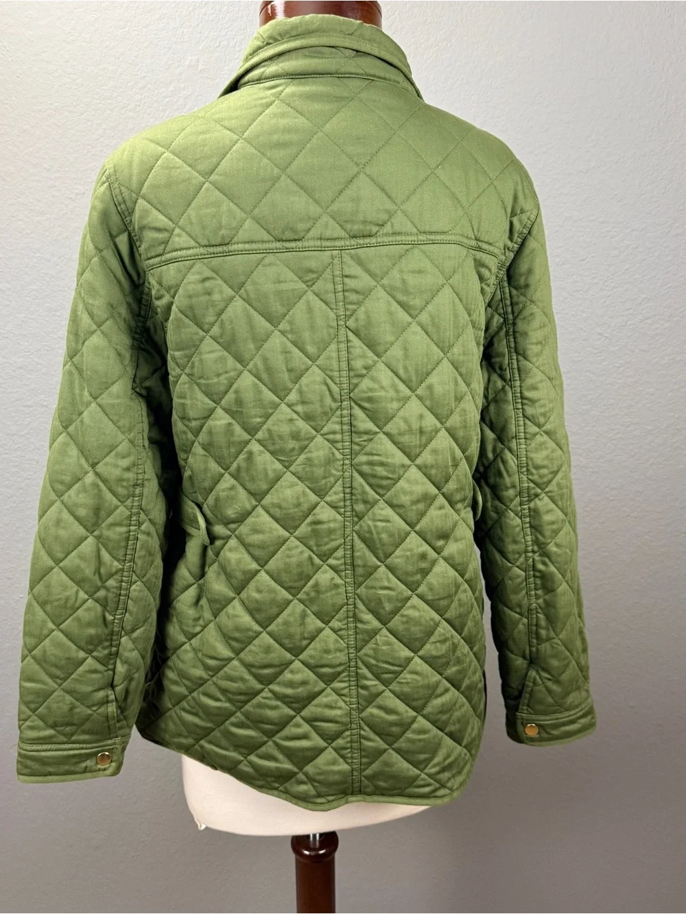 J.Crew Quilted Downtown Field Jacket Olive Green Utility Moto Coat Size L Fall